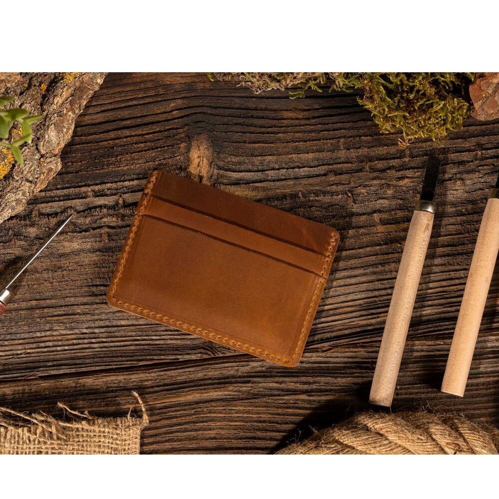 Handmade Brown Genuine Leather Card Holder Wallet | 4-Slot Slim